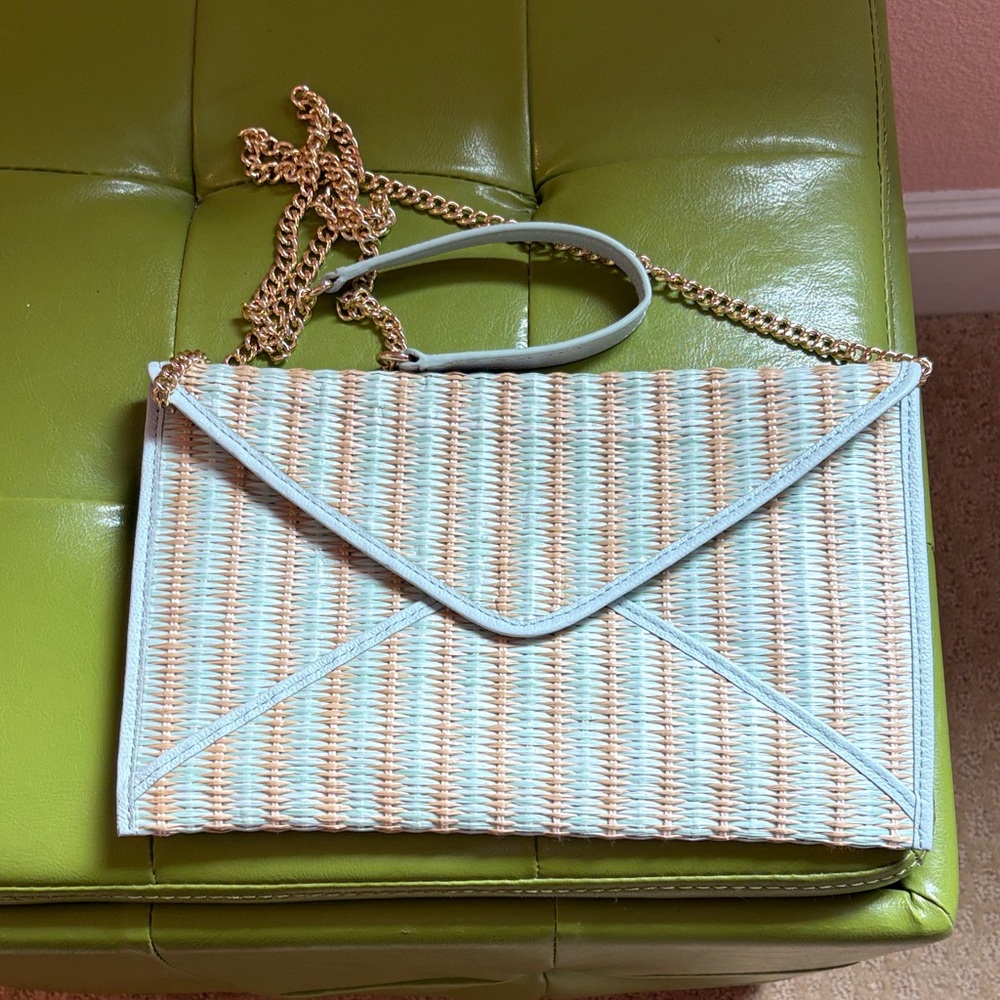 Talbots Pastel Woven Envelope Clutch with Gold Chain